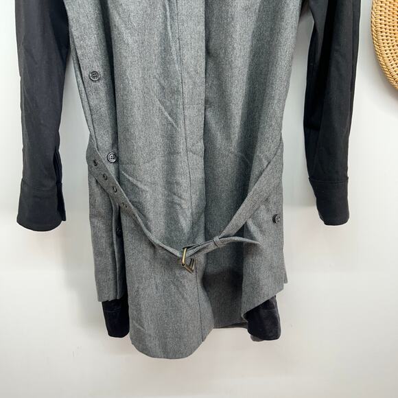 $598 See by Chloe Gray Black Belted Button Up Collared Long Sleeve Mini Dress 6 - Picture 4 of 9